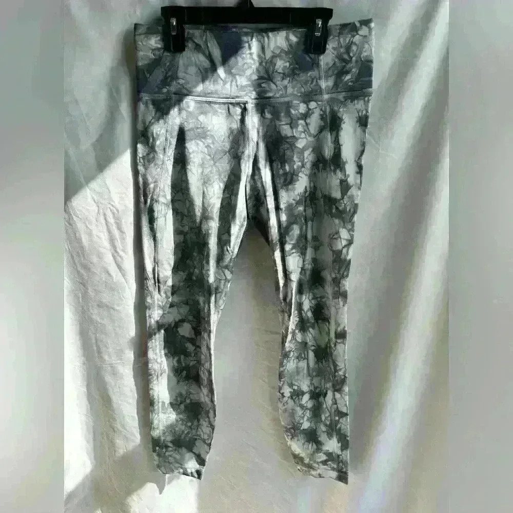 Athleta 7/8 Leggings Gray & White Marble Tie Dye Size M